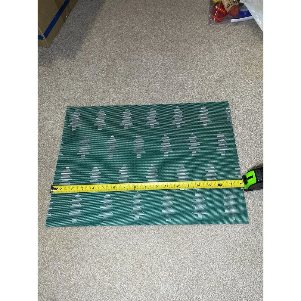 Rare Vintage Set of 6 Reversible Green Woven Christmas Tree Placemats 13x18